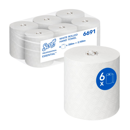 KC Scott® Essential™ Rolled Hand Towels - 6 x 350m White